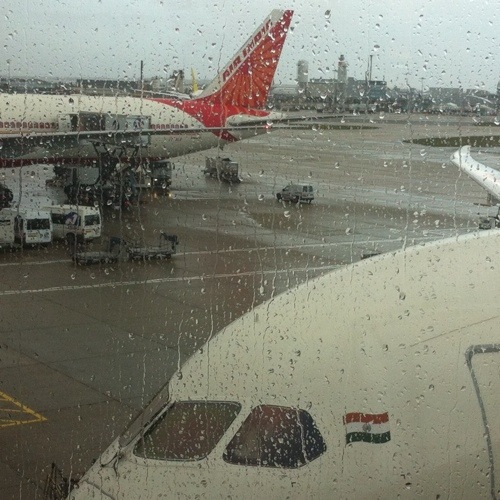 This was my Air India flight from Heathrow to Mumbai. It rained, so typical of the U.K. I will miss